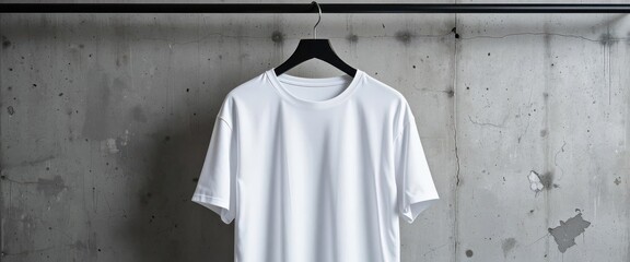  White Oversized T Shirt Bold Contrast on Metal Hanger Against Concrete Wall Urban Style