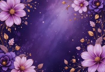  Violet Gold Floral Abstraction Elegant Watercolor Blooms in Purple and Gold Ideal for Backgrounds, Digital Art, and Sophisticated