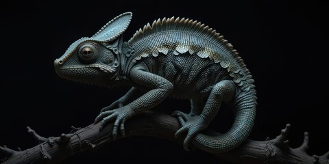  Hyperrealistic Chameleon Extremely Detailed Rendering of Curled Chameleon with Black Background
