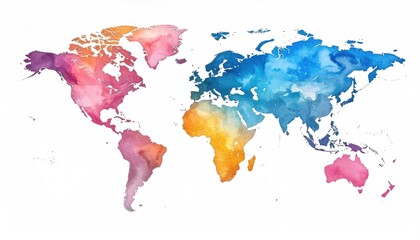 Colorful world map, watercolor style