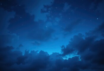  Fading Deep Blue Light Azure Cloudscape at Twilight in Night Sky Background