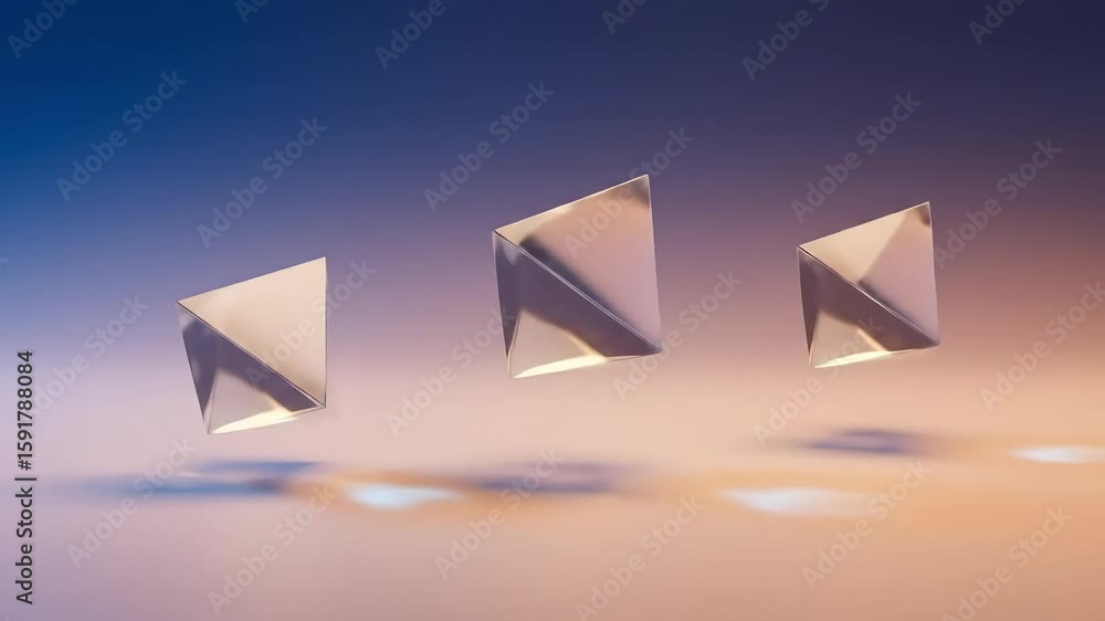 Aufkleber three floating glass prisms casting colorful reflections against a gradient background