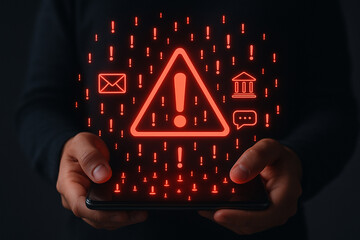 Mobile security alert notification on smartphone warning about phishing and malware threats online safety