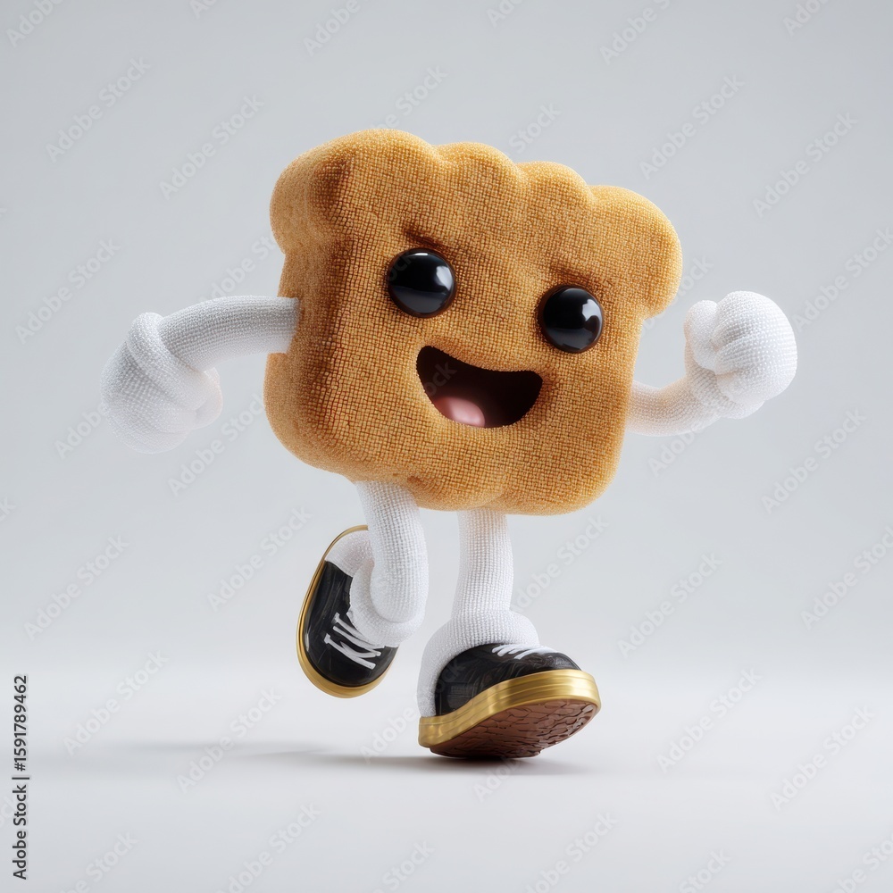 Poster happy cracker character running with joyful expression and outstretched arms