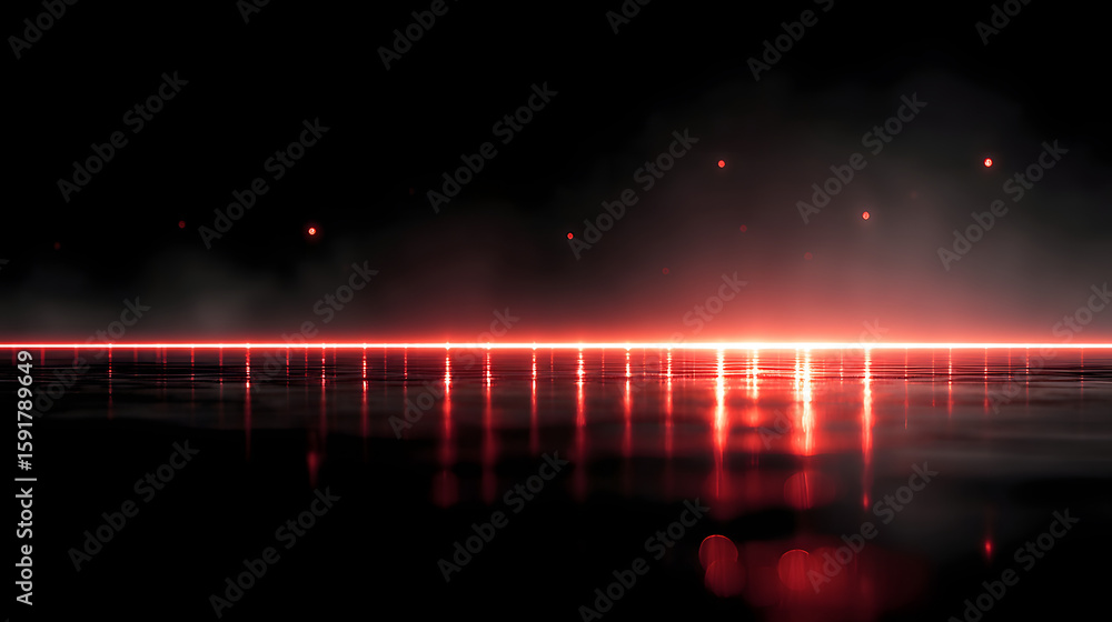 Poster a black and red image of a line of red light. the image is monochromatic and has a dark mood