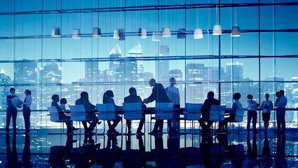 Team Collaboration and Business Agreement in Modern Office Setting with Cityscape View