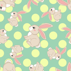 Cute bunny pattern with polka dots background