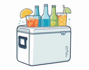 Portable Cooler with Ice and Drinks on the Beach