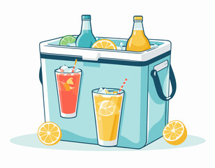 Portable Cooler with Ice and Drinks on the Beach
