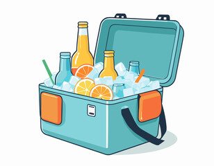 Portable Cooler with Ice and Drinks on the Beach