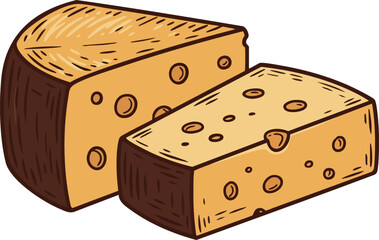 Cheese slices with holes vector illustration in yellow and brown colors natural food dairy product