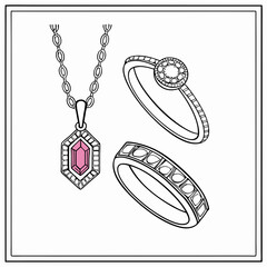 Luxury Jewelry Pack with Gourmet Chains, Necklaces, Rings, and Accessories – Vector Illustration