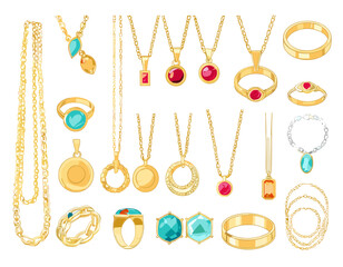Luxury Jewelry Pack with Gourmet Chains, Necklaces, Rings, and Accessories – Vector Illustration