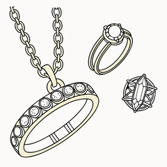 Luxury Jewelry Pack with Gourmet Chains, Necklaces, Rings, and Accessories – Vector Illustration