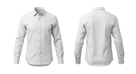 A white longsleeved buttondown shirt, front and back view, isolated