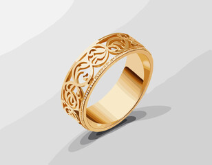 Elegant Gold Ring with Intricate Design – Vector Illustration
