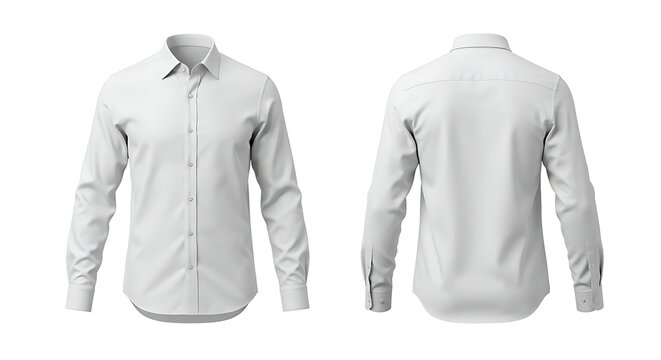 A white longsleeved buttondown shirt, front and back view, isolated - Powered by Adobe