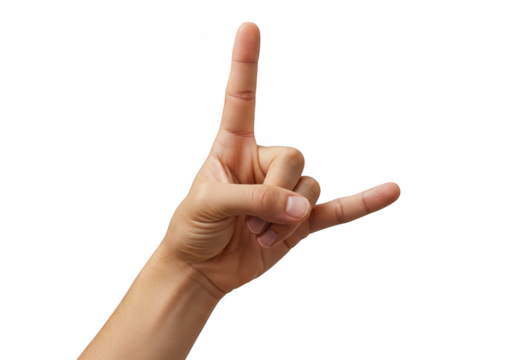 A hand forming the rock on or devil horns gesture with index and pinky fingers extended, isolated on white isolated on transparent background