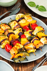 Fish shashlik with vegetables.
