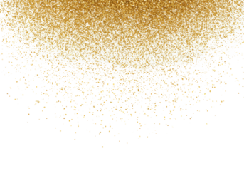 Sparkling golden glitter and shimmering champagne confetti particles falling dynamically against a transparent background with copy space, studio lit, no shadows, luxury celebration concept.