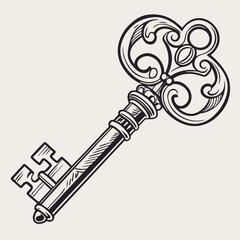 Vintage Key with Intricate Design – Vector Illustration