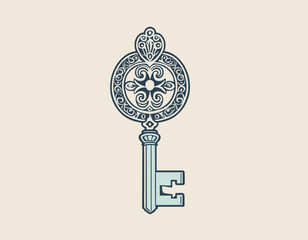 Vintage Key with Intricate Design – Vector Illustration