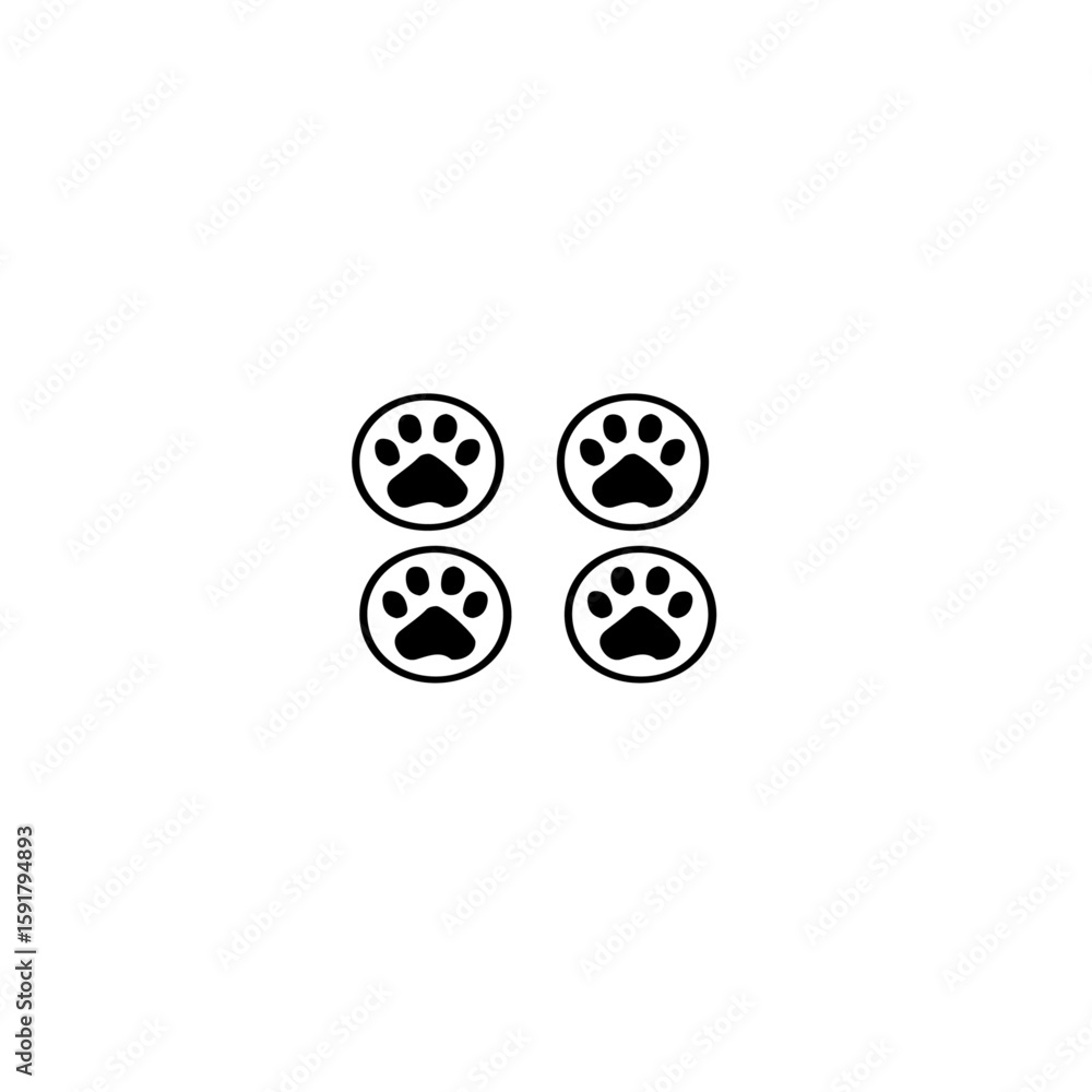 Poster four circular paw prints arranged in a square on a white background space