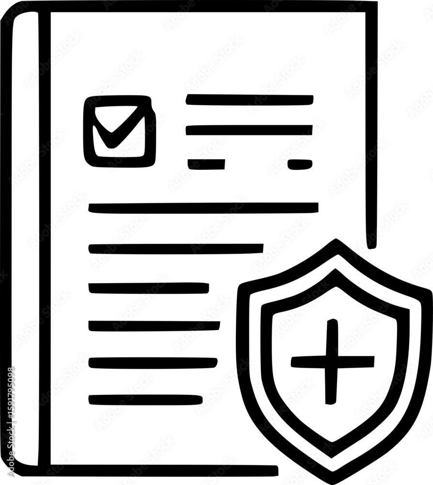 Poster document with checklist and shield icon representing data protection and security of information flo
