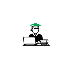 A student with laptop and books wearing a graduation cap illustration art