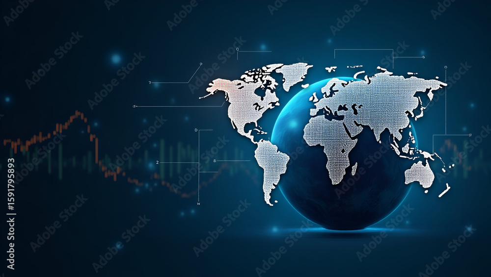 Poster high-resolution stock photo of global trade: realistic portrayal of interconnected markets with emph