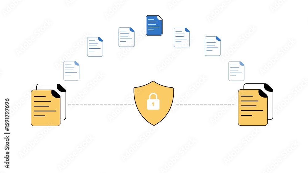Poster secure and protected file sharing concept 4k animation, infographics on the white backdrop