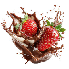 Fresh strawberries in a chocolate splash