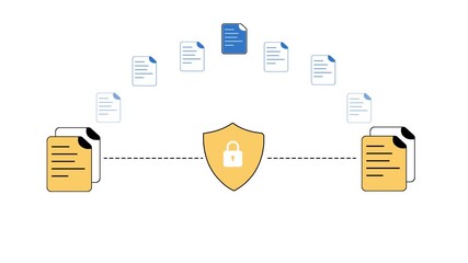 Secure and protected file sharing concept 4k animation, infographics on the white backdrop - Powered by Adobe