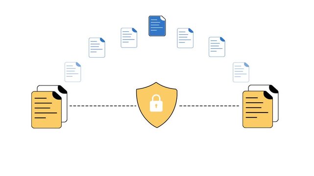 Secure and protected file sharing concept 4k animation, infographics on the white backdrop