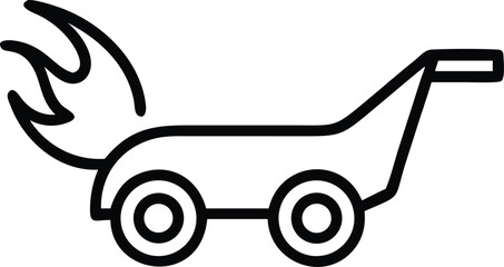 Black outline shopping cart with stylized flames icon trolley fire