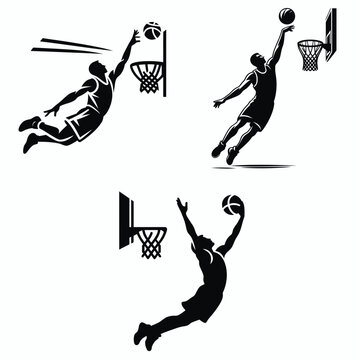A Basketball player skyhook shot. Sports Activity Playing Game Athlete Competition Clipart Line Art Vector Illustration. launching hook attempt during court.