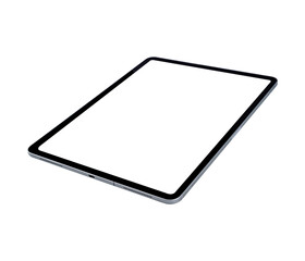 Tablet PC with blank screen isolated on transparent PNG.