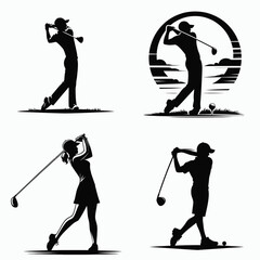 A Golfer practice swing. Sports Activity Playing Game Athlete Competition Clipart Line Art Vector Illustration. Improving your golf form player rehearsing motion on the course before play.