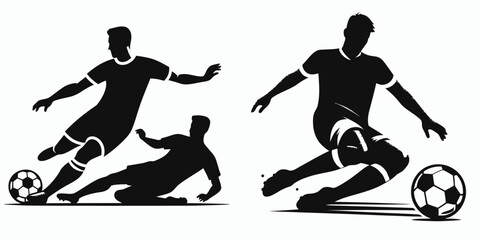 A Soccer defender slide tackle. Sports Activity Playing Game Athlete Competition Clipart Line Art Vector Illustration. football guard execute ground block challenge action during.