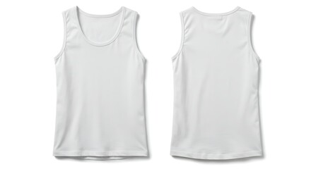 Front and back view of a white sleeveless tank top isolated on white background