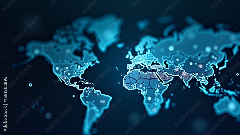 Poster realistic international banking system: global bank branches and swift transactions in a high-detail