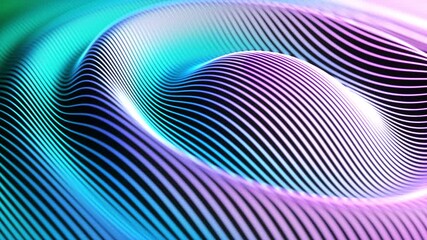 Glowing sound waves vibrate in time to music. Abstract concept of digital soundwaves, sound design or artificial intelligence music. Speaker membrane vibrates to beat of loud music, looped 4K video