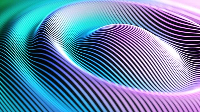 Glowing sound waves vibrate in time to music. Abstract concept of digital soundwaves, sound design or artificial intelligence music. Speaker membrane vibrates to beat of loud music, looped 4K video