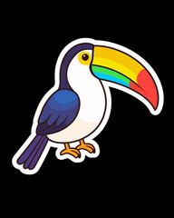 Colorful tropical toucan bird with a large beak on a branch, isolated on white