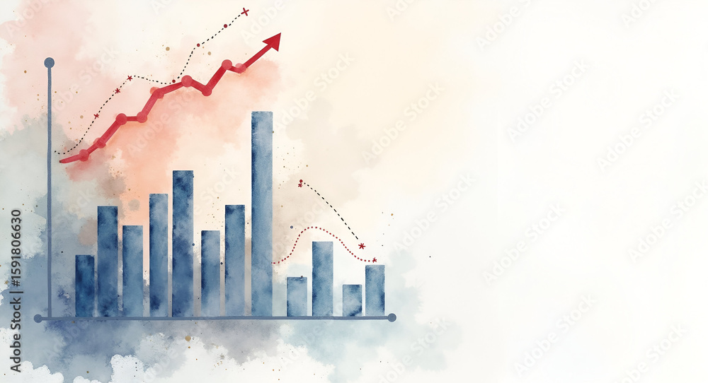 Poster realistic watercolor marketing data visualization infographics: charts, graphs, and performance kpis