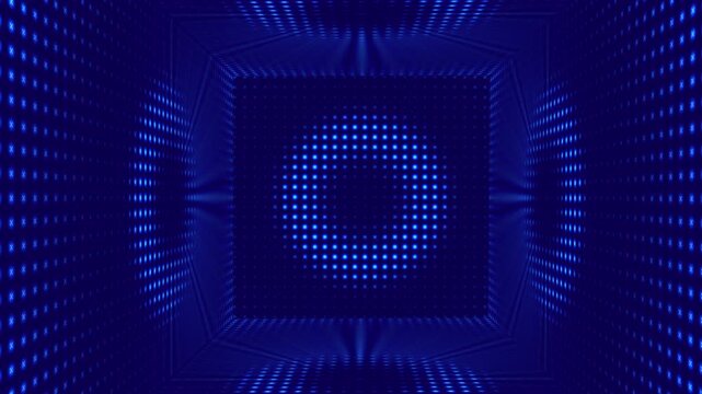 Abstract Blue Dot Matrix Tunnel with Circular Core animation on background. 4K Resolution Video