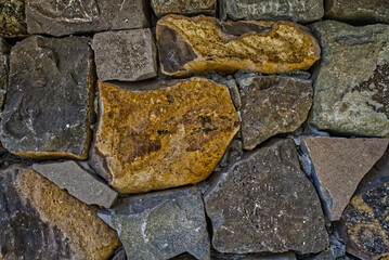Stone and brick wall with various textures