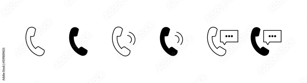 Poster set of phone call icons in various styles and message integration, vector illustration