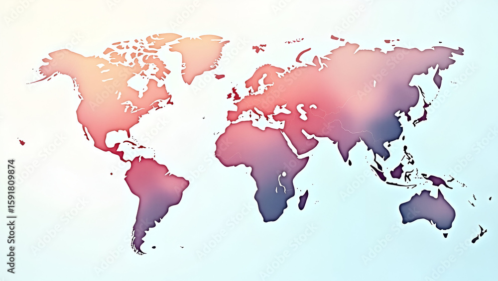 Aufkleber dynamic future world economy map: realistic watercolor overlay with stock index curves on translucen