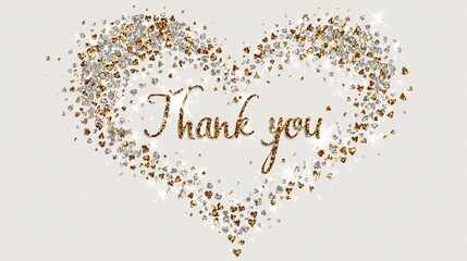 Heart-shaped thank you message, filled with gold and silver glitter